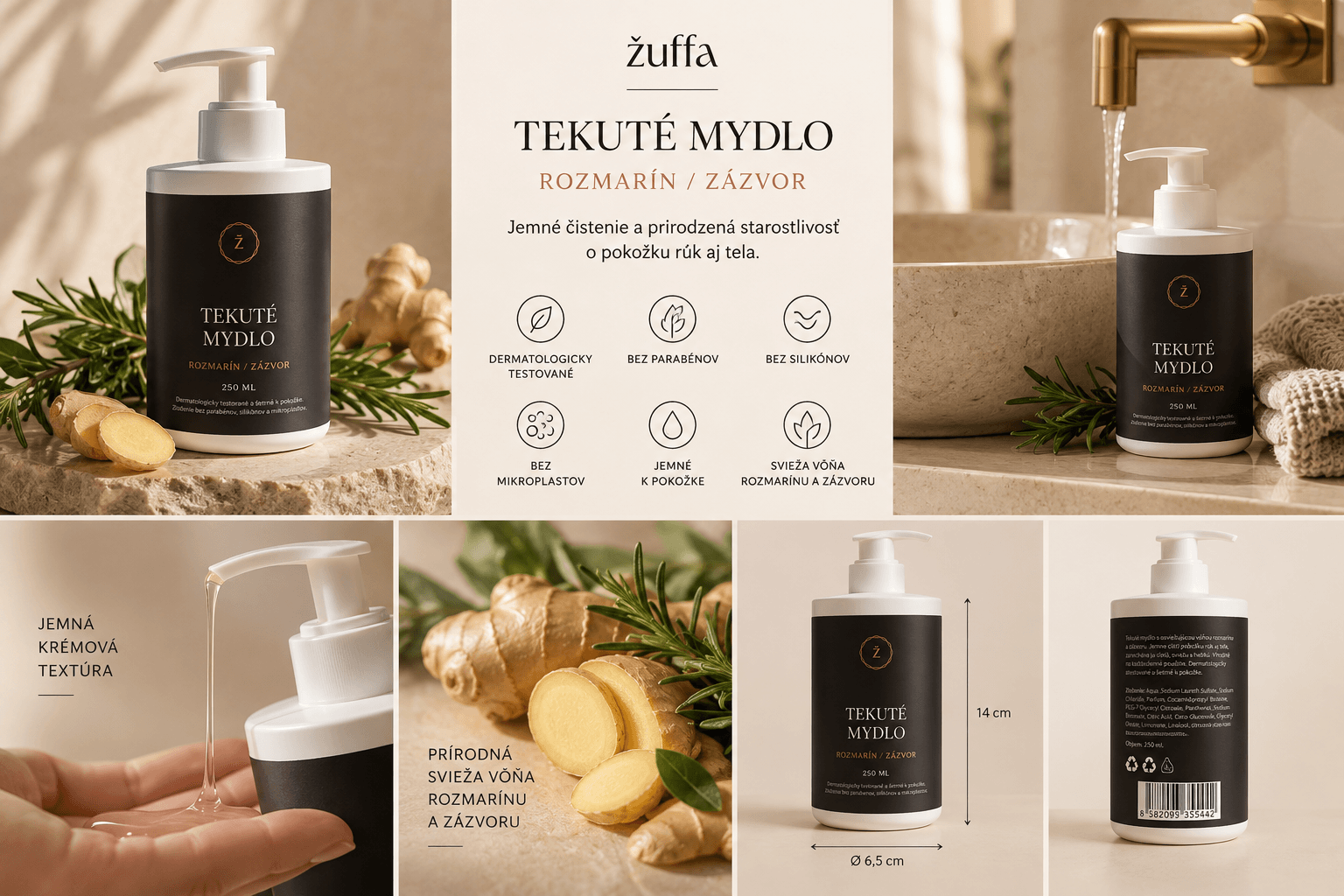 TEKUTÉ MYDLO ŽUFFA – ROZMARÍN / ZÁZVOR – Obrázok 2